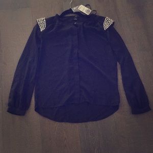 Forever 21 rhinestone epaulet black blouse small